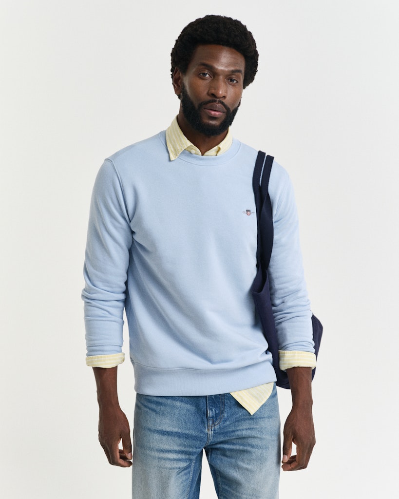 Gant miesten neulepusero Regular Shield C-Neck Sweater, vaaleansininen