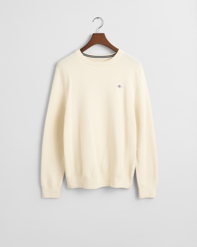 Gant miesten neuleusero, K COTTON MICRO TEXTURED C-NECK LUONNONVALKOINEN