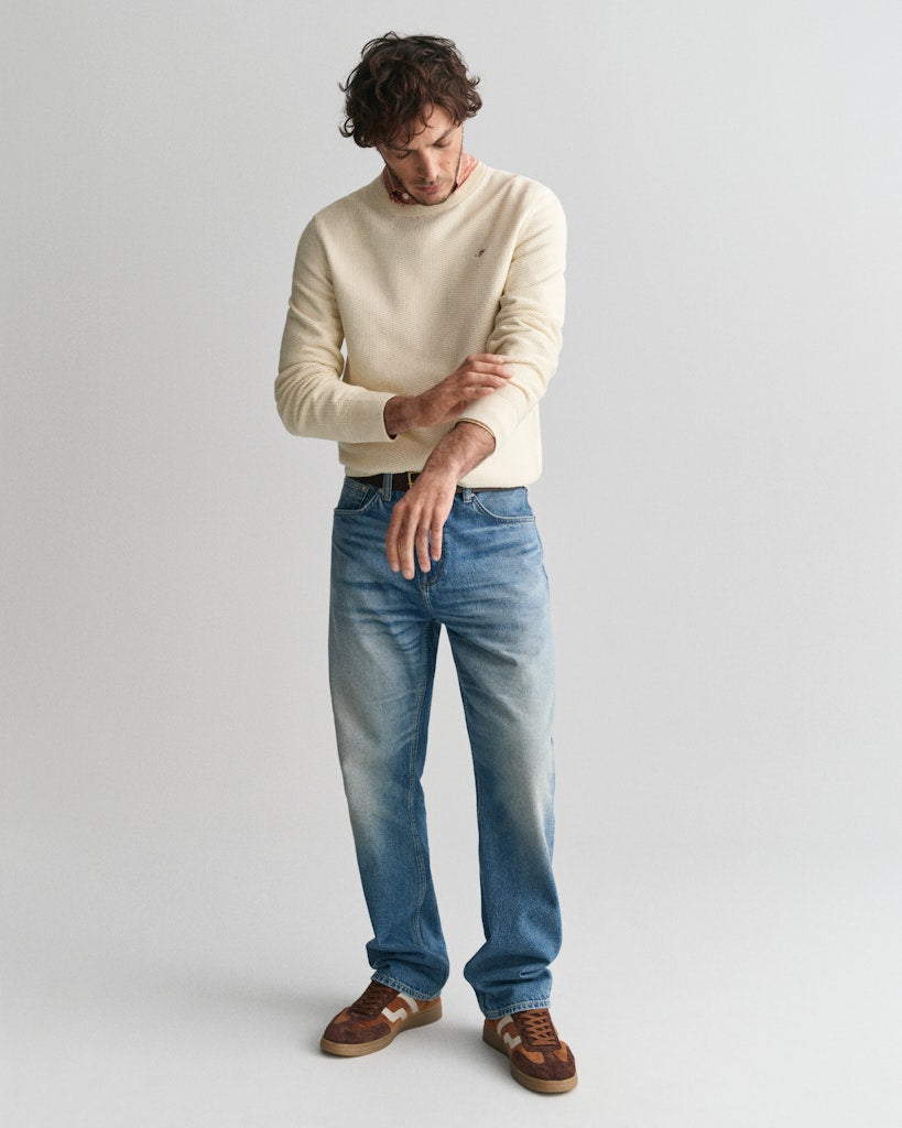 Gant miesten neuleusero, K COTTON MICRO TEXTURED C-NECK LUONNONVALKOINEN
