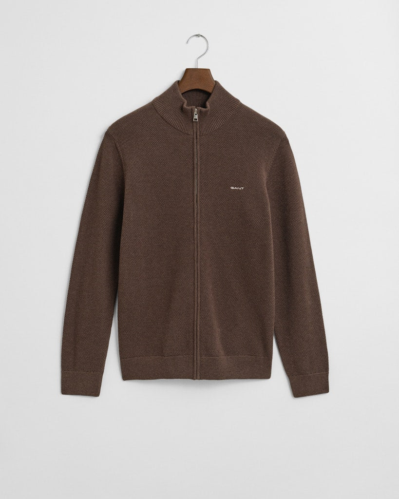 Gant miesten neuletakki K Cotton Pique Zip Cardigan, tummanruskea