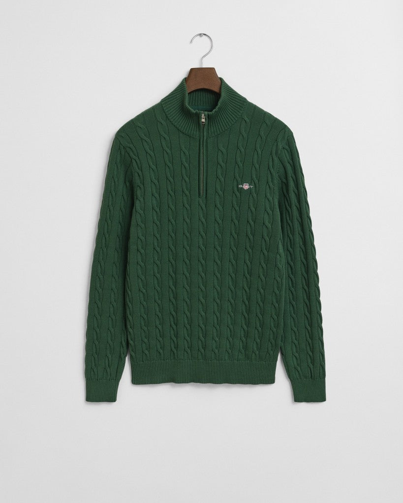 Gant miesten neulepusero Cotton Cable Half Zip, tummanvihreä