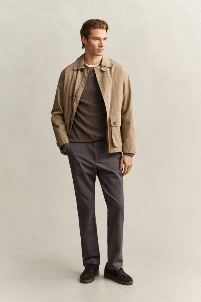 Gant miesten neulepusero Micro Textured Cotton C-Neck, vaaleanruskea