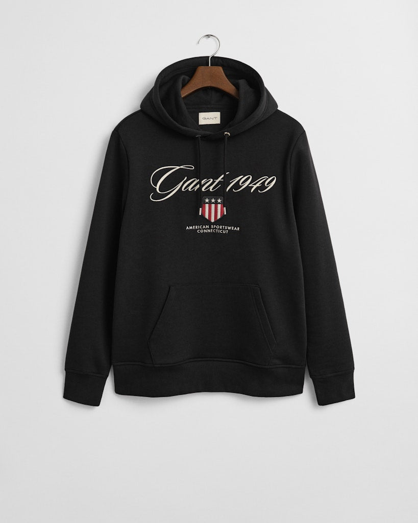 Gant miesten huppari Graphic Hoodies Embroidery, musta