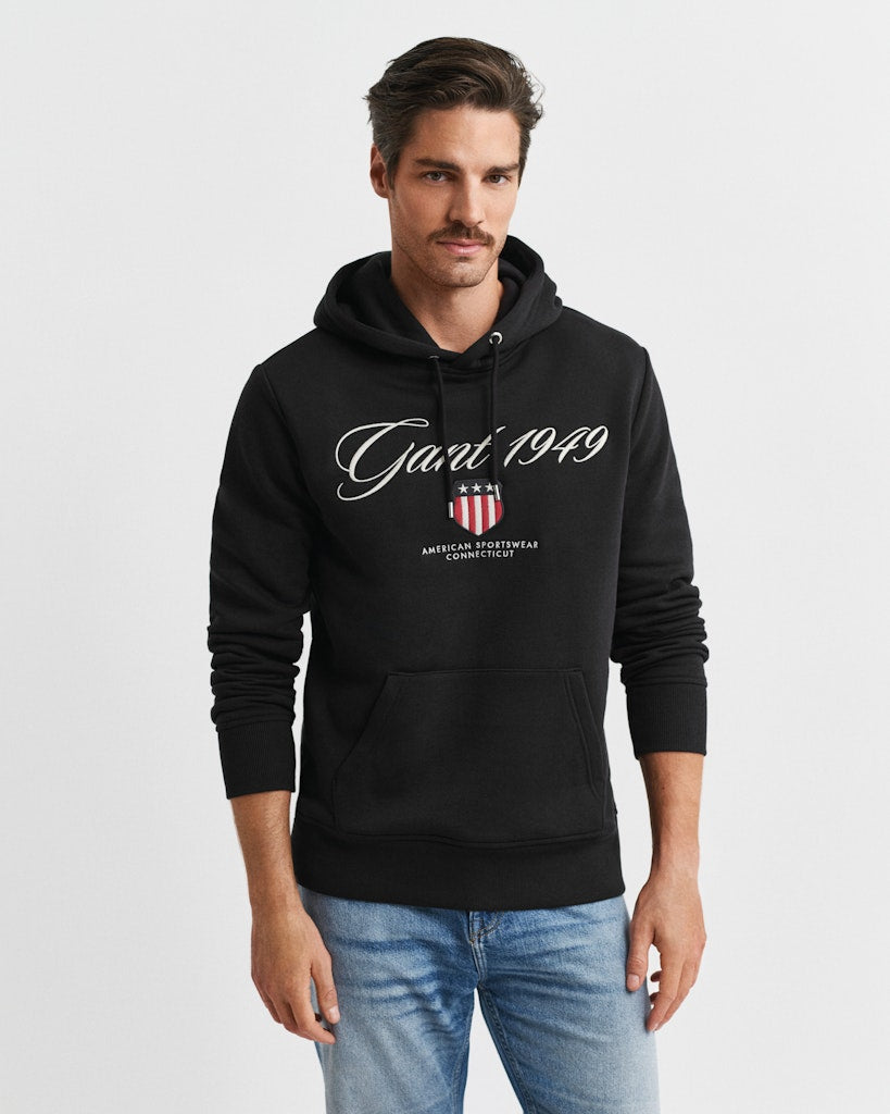 Gant miesten huppari Graphic Hoodies Embroidery, musta