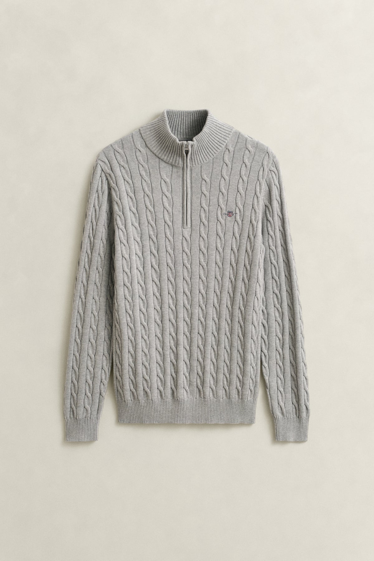 Gant miesten neulepusero Cotton Cable Half Zip, Vaaleanharmaa meleerattu