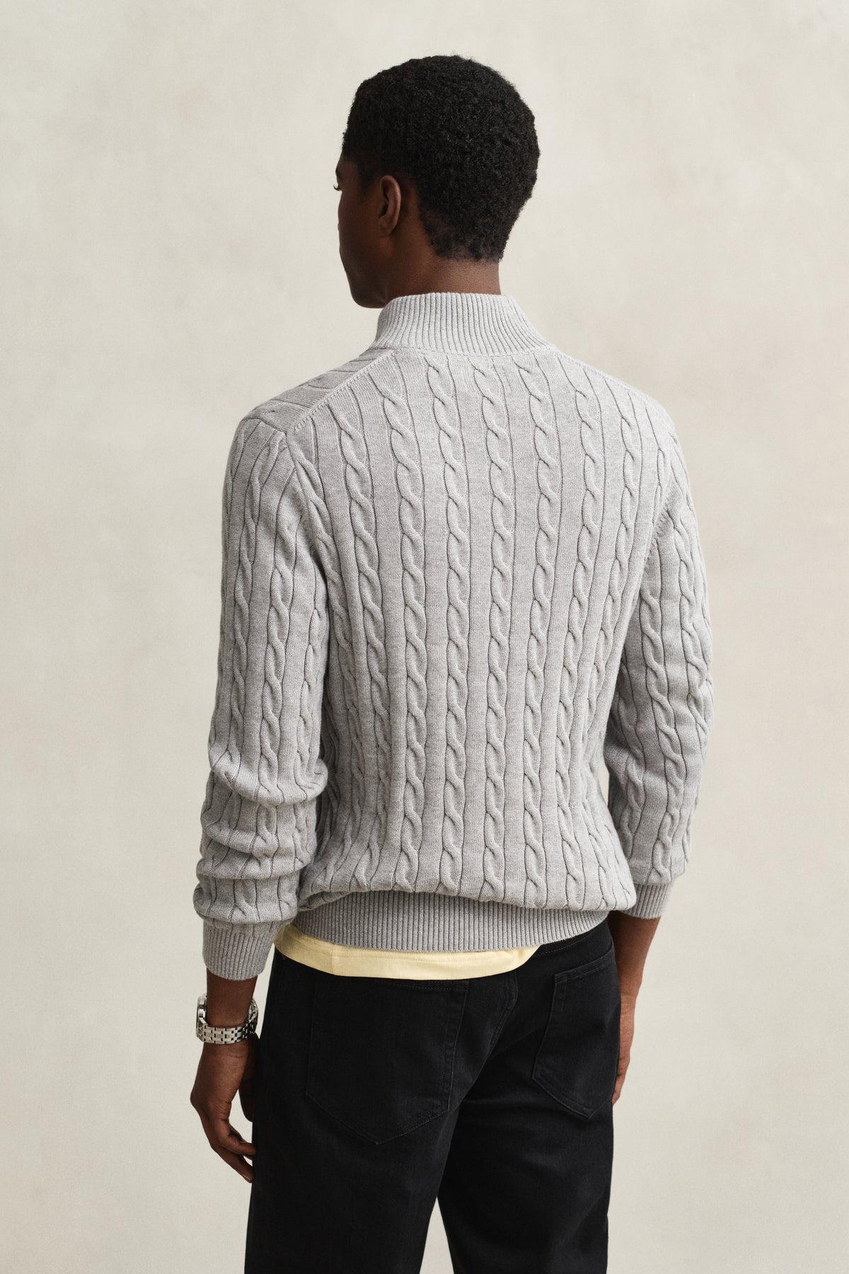 Gant miesten neulepusero Cotton Cable Half Zip, Vaaleanharmaa meleerattu