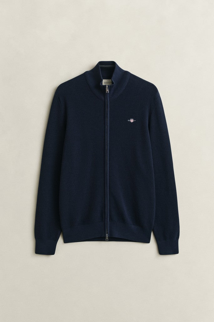 Gant miesten neuletakki Micro Textured Cotton Zip Cardigan, tummansininen