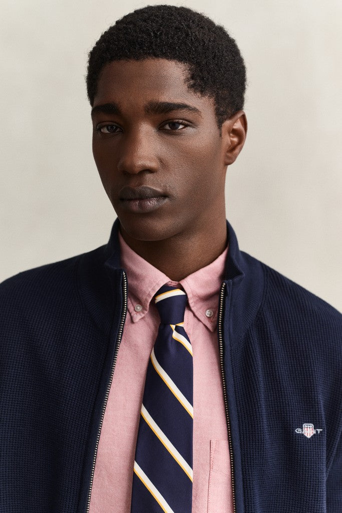 Gant miesten neuletakki Micro Textured Cotton Zip Cardigan, tummansininen