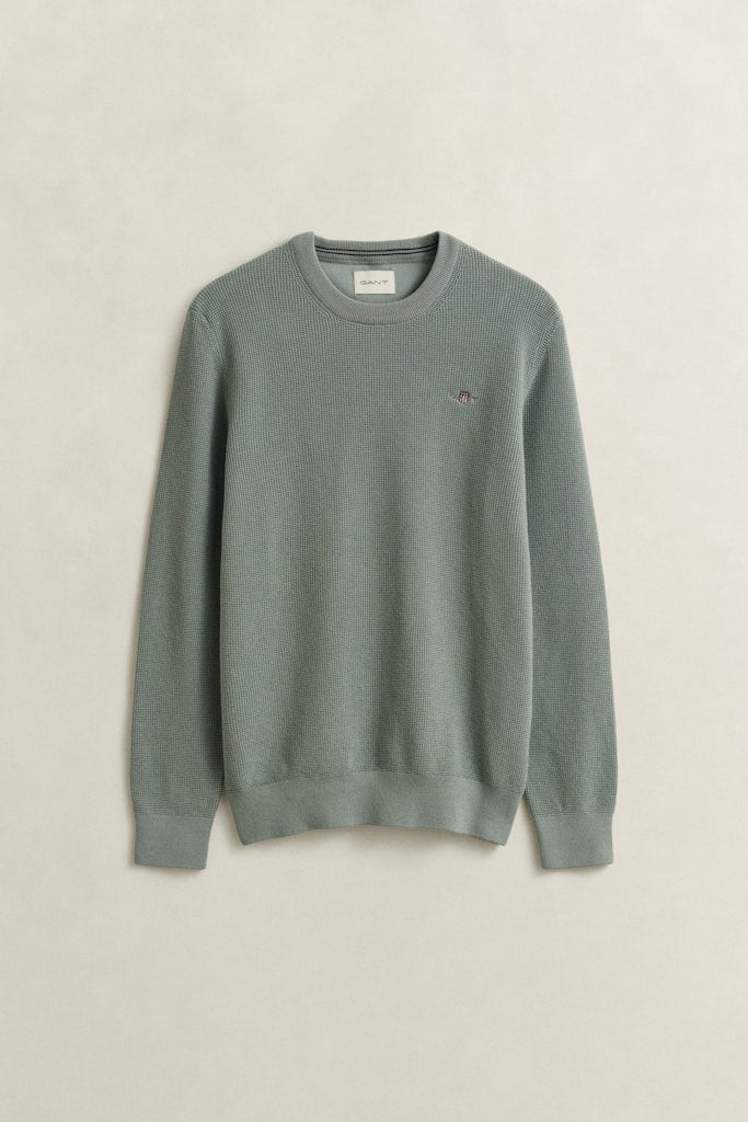 Gant miesten neulepusero Micro Textured Cotton C-Neck, vihreä