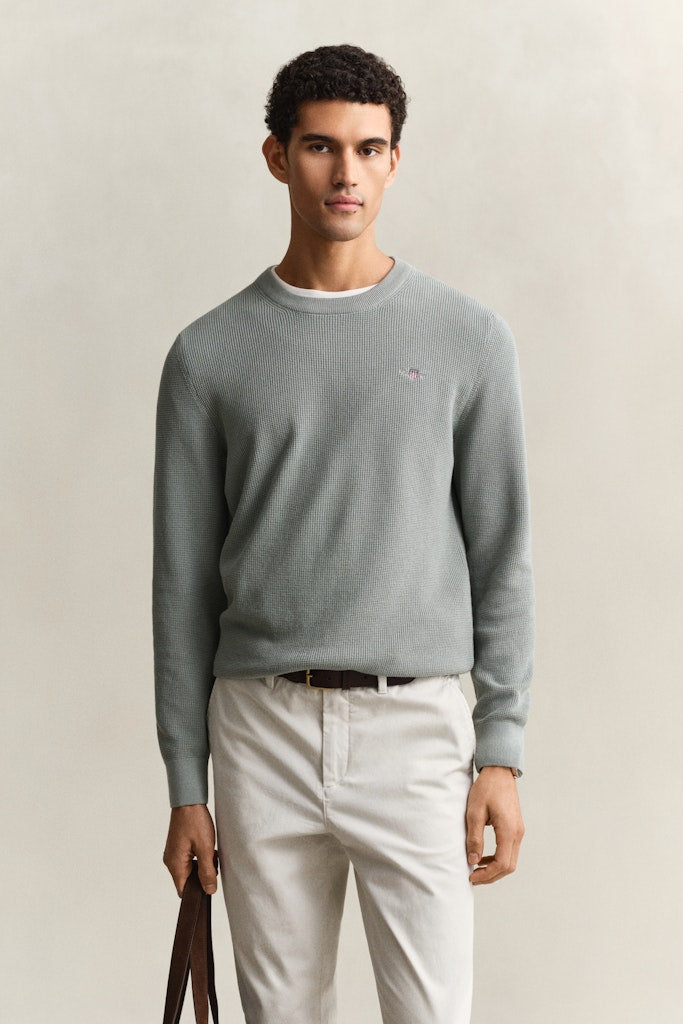 Gant miesten neulepusero Micro Textured Cotton C-Neck, vihreä