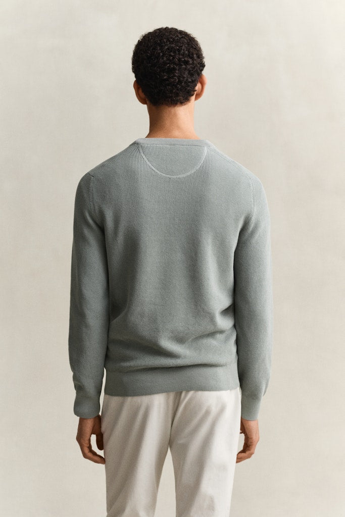 Gant miesten neulepusero Micro Textured Cotton C-Neck, vihreä