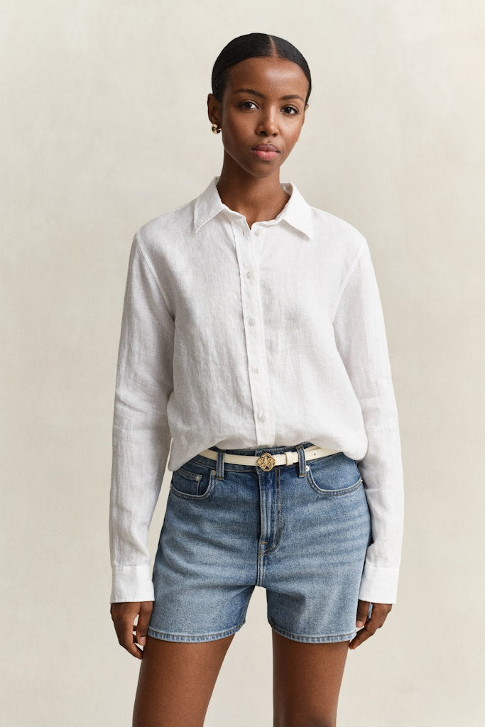 Gant naisten paitapusero Regular Fit Linen Shirt, valkoinen