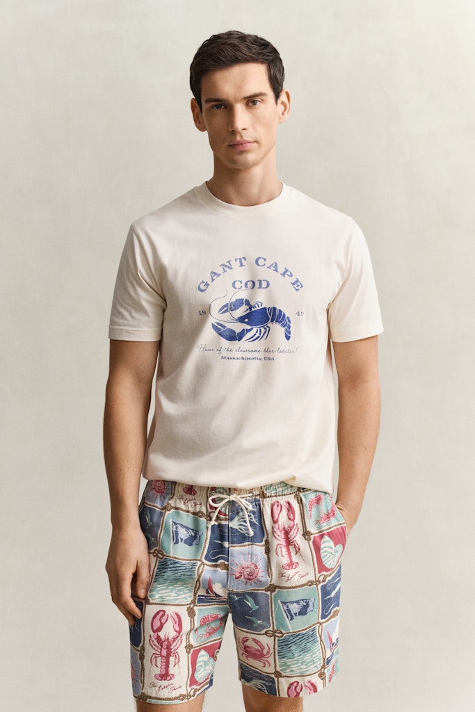 Gant miesten t-paita Graphic SS TShirt Lobster, luonnonvalkoinen