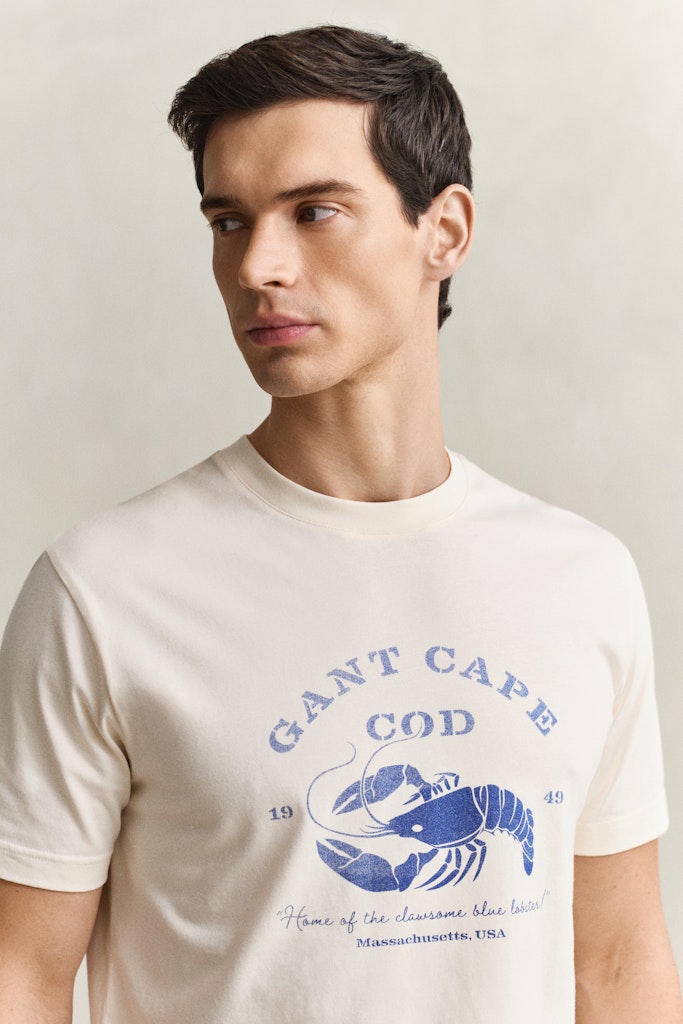 Gant miesten t-paita Graphic SS TShirt Lobster, luonnonvalkoinen