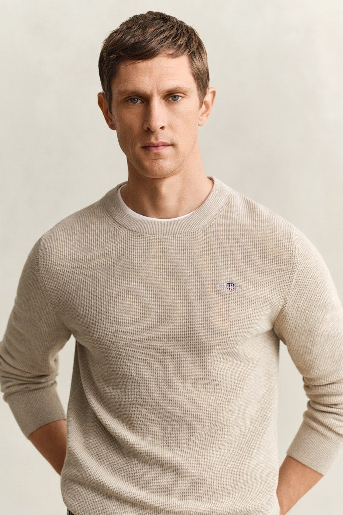 Gant miesten neulepusero Micro Textured C-Neck, kerma