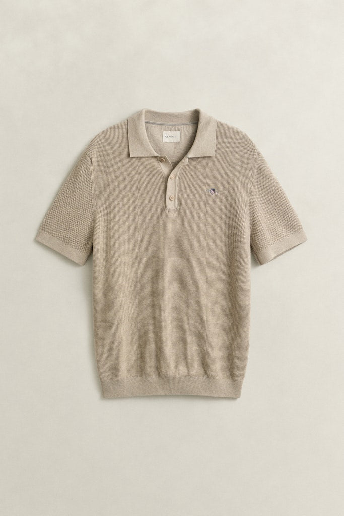 Gant miesten pikeepaita Micro Textured Cotton SS Polo, vaalea beige