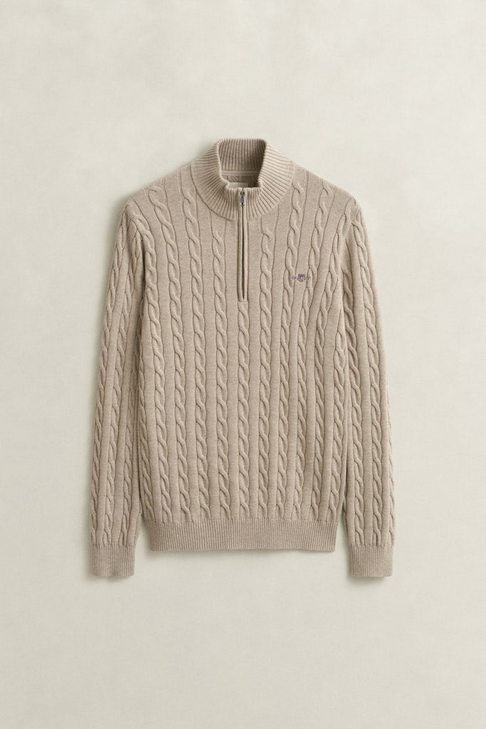 Gant miesten neulepusero Cotton Cable Half Zip, vaalea beige