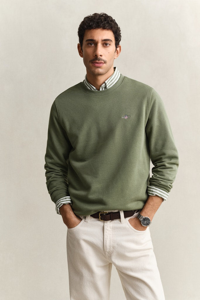 Gant miesten collegepaita Reg Shield C-Neck Sweater, vihreä