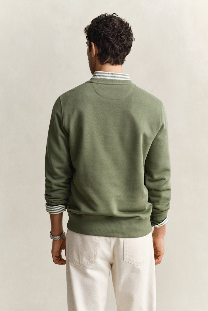 Gant miesten collegepaita Reg Shield C-Neck Sweater, vihreä