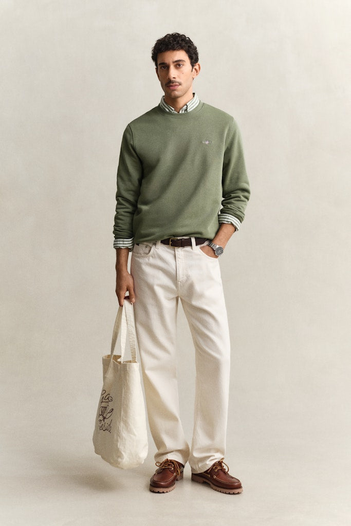 Gant miesten collegepaita Reg Shield C-Neck Sweater, vihreä