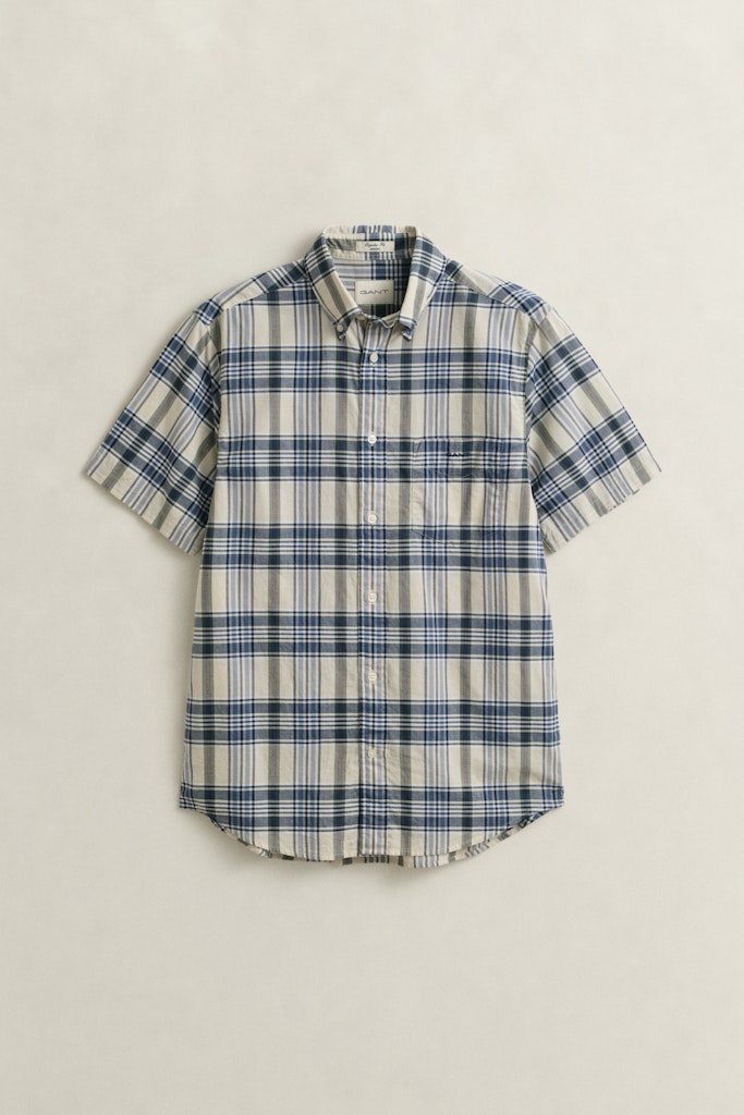 Gant miesten kauluspaita Regular Fit Madras Check SS Shirt, sininen ruutu