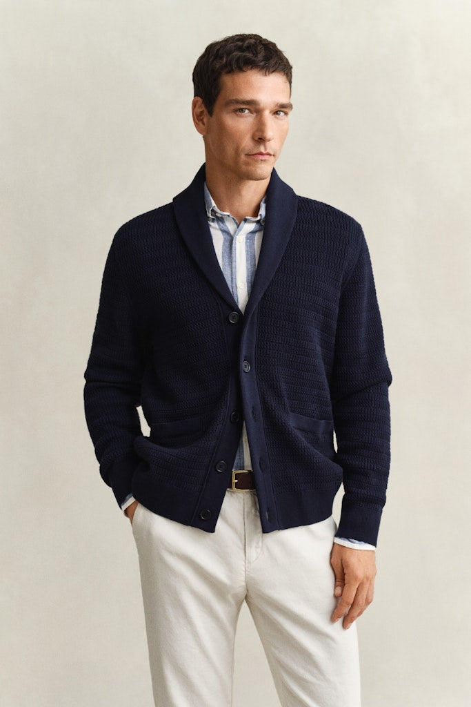 Gant miesten neuletakki Mini Cable Shawl Cardigan, tummansininen