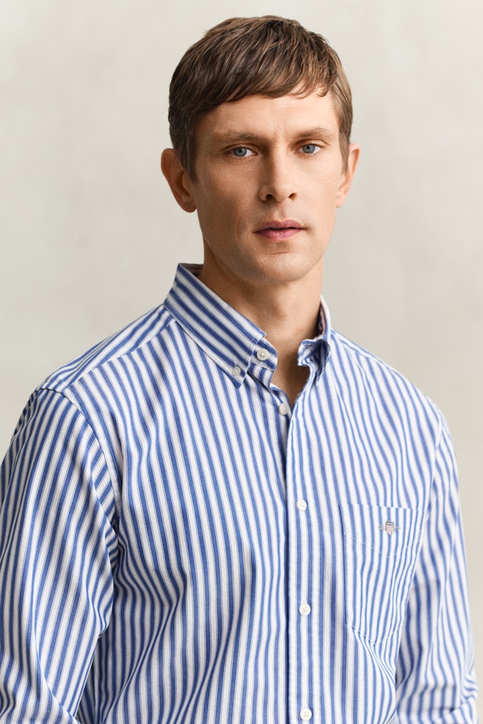 Gant miesten kauluspaita Regular Fit Classic Striped Poplin Shirt, raidallinen sininen