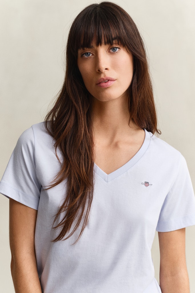 Gant Naisten T-paita Shield SS V-Neck, Vaaleansininen