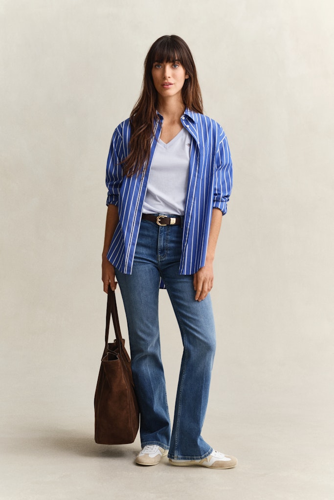 Gant Naisten T-paita Shield SS V-Neck, Vaaleansininen
