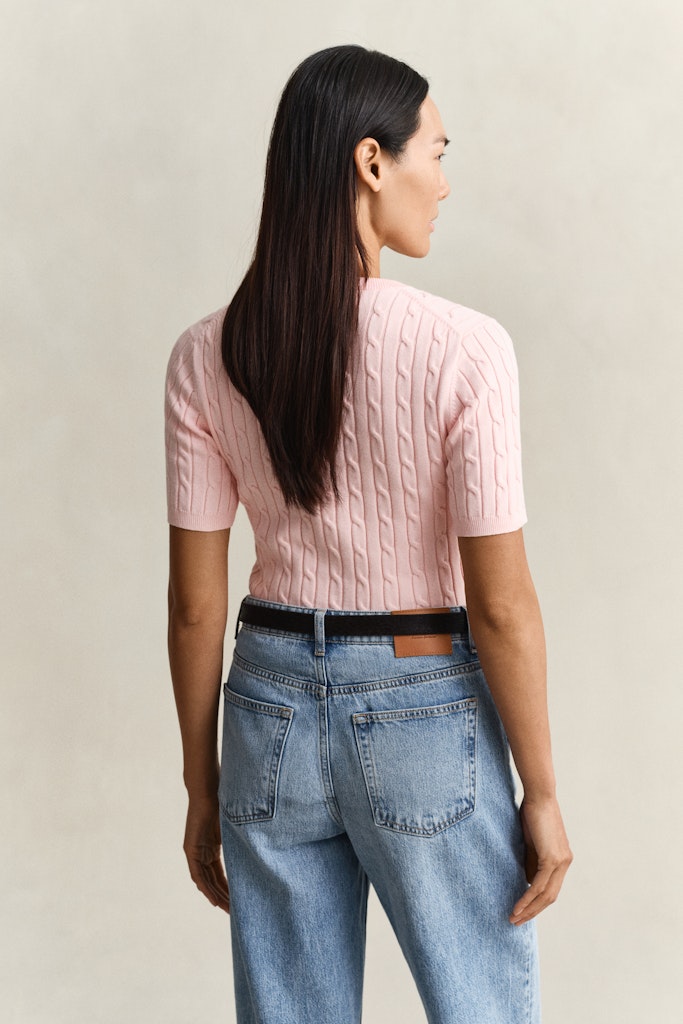Gant naisten neulepusero Stretch Cotton Cable SS C-Neck, vaaleanpunainen