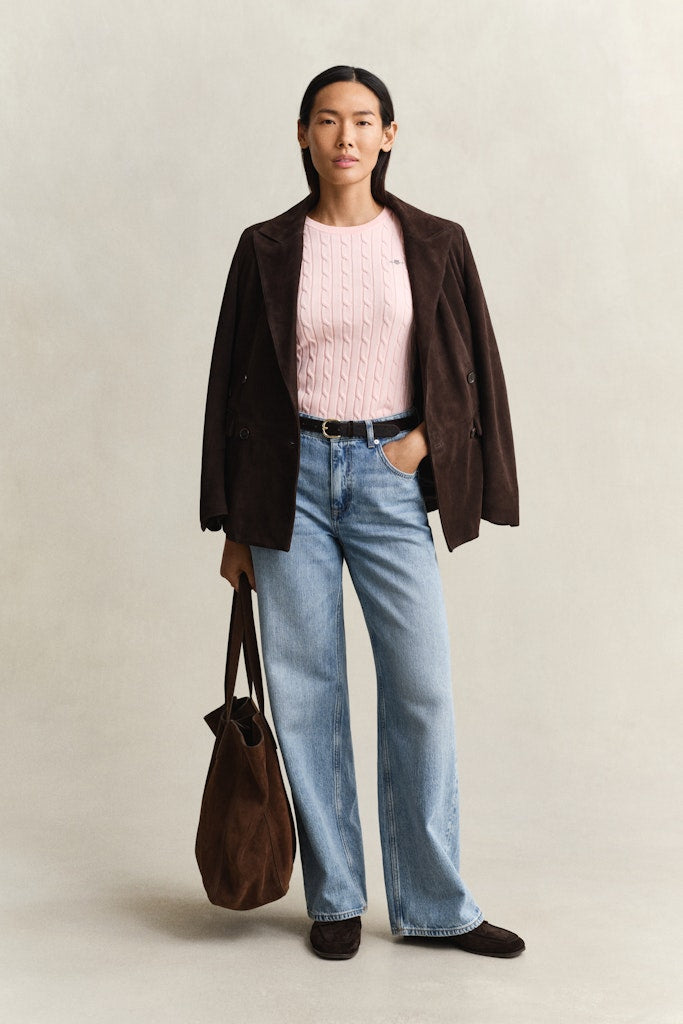 Gant naisten neulepusero Stretch Cotton Cable SS C-Neck, vaaleanpunainen