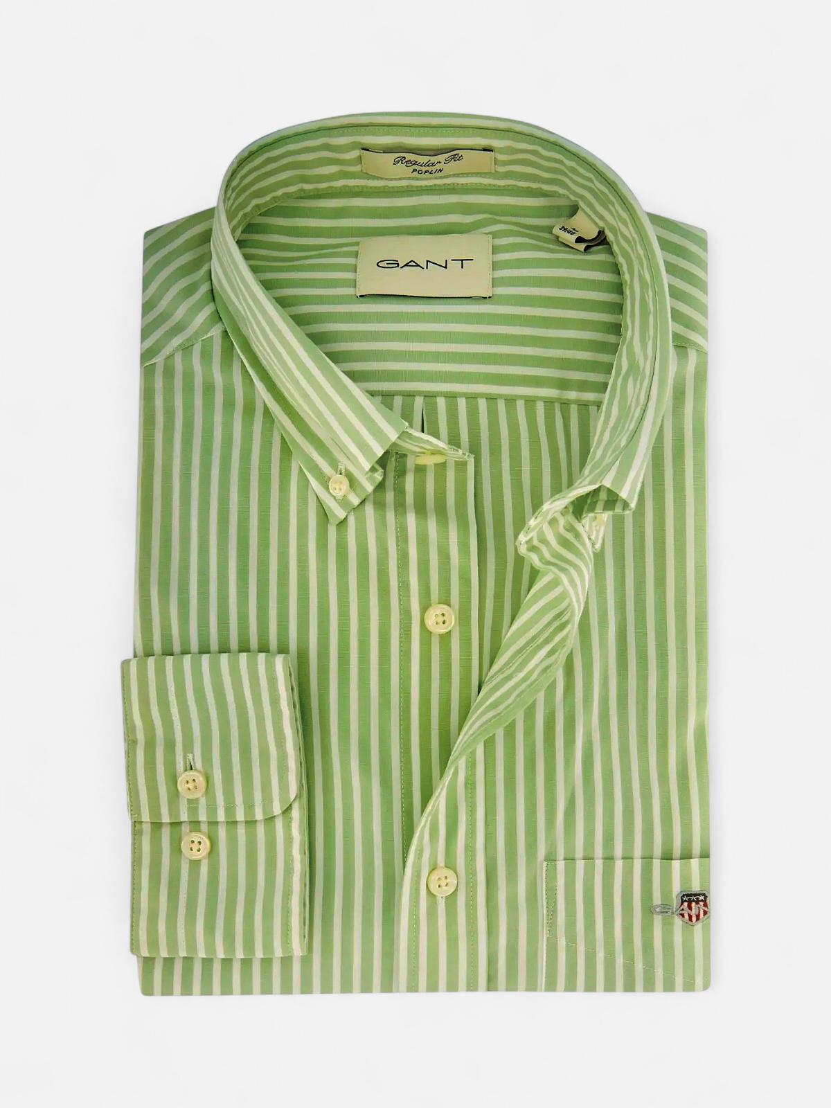Gant miesten kauluspaita Reg Classic Poplin Stripe, raidallinen vihreä - Kekäle.fi