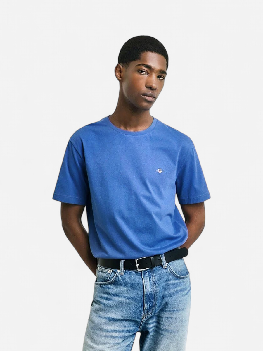 Gant miesten t-paita Reg Shield SS T-Shirt, keskisininen - Kekäle.fi