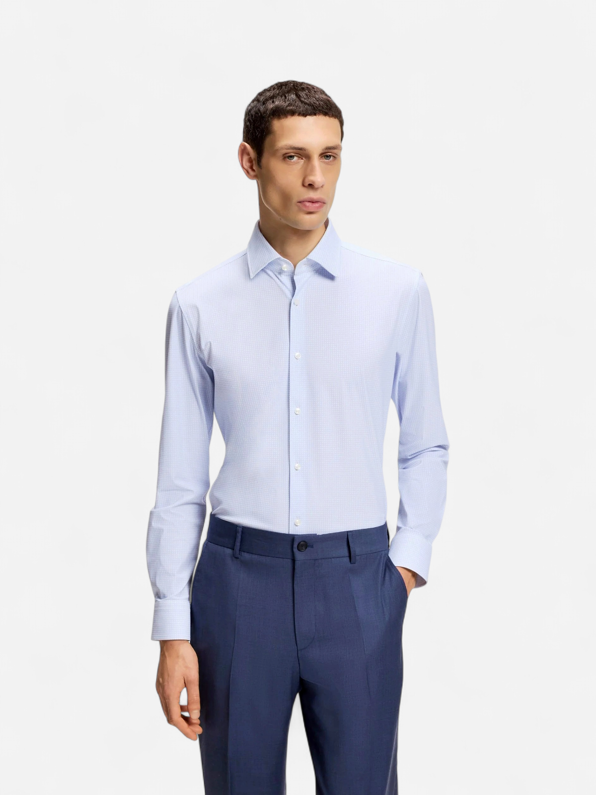 Hugo Boss miesten kauluspaita P-HANK-K-261 Performance Strech, valkopohjainen kuosi - Kekäle.fi