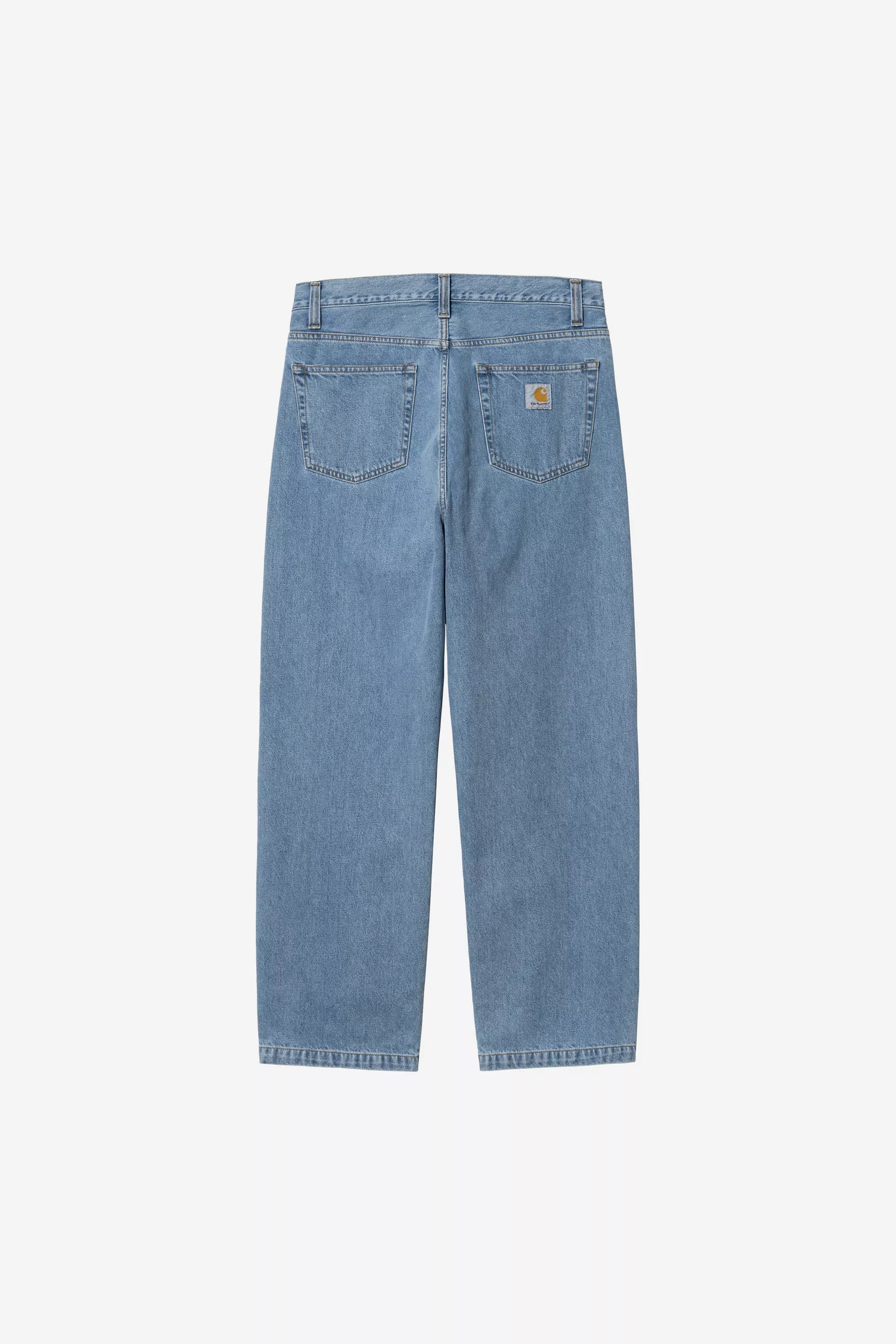 Carhartt miesten farkut Landon Jeans 'Robertson' Denim, sininen ovat suoralahkeiset farkut, joissa on vaaleansininen farkkukangas ja takataskuissa yksinkertainen ommel sekä pieni logolaatta.