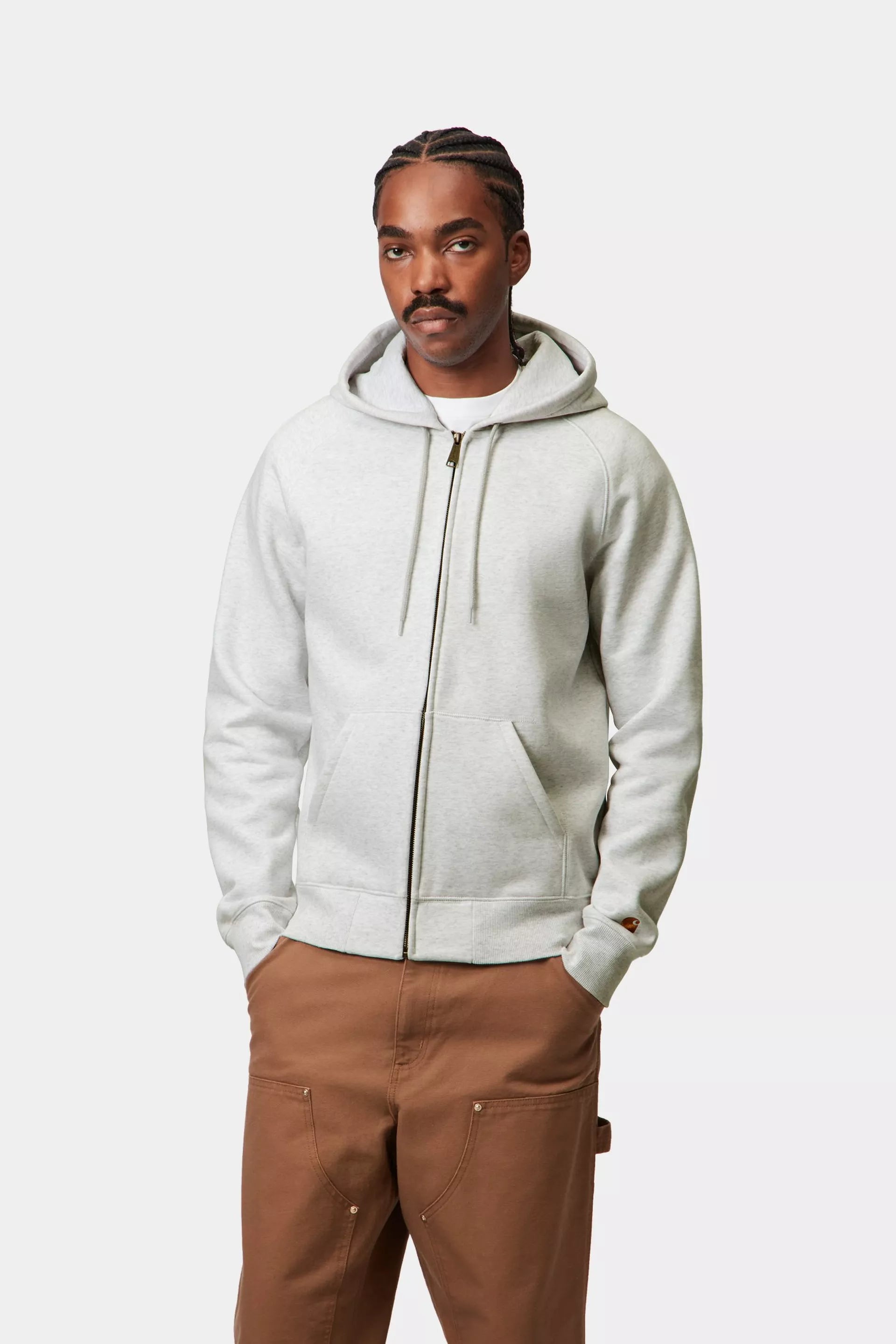 Carhartt miesten Huppari Hooded Chase Jacket, Vaaleanharmaa meleerattu