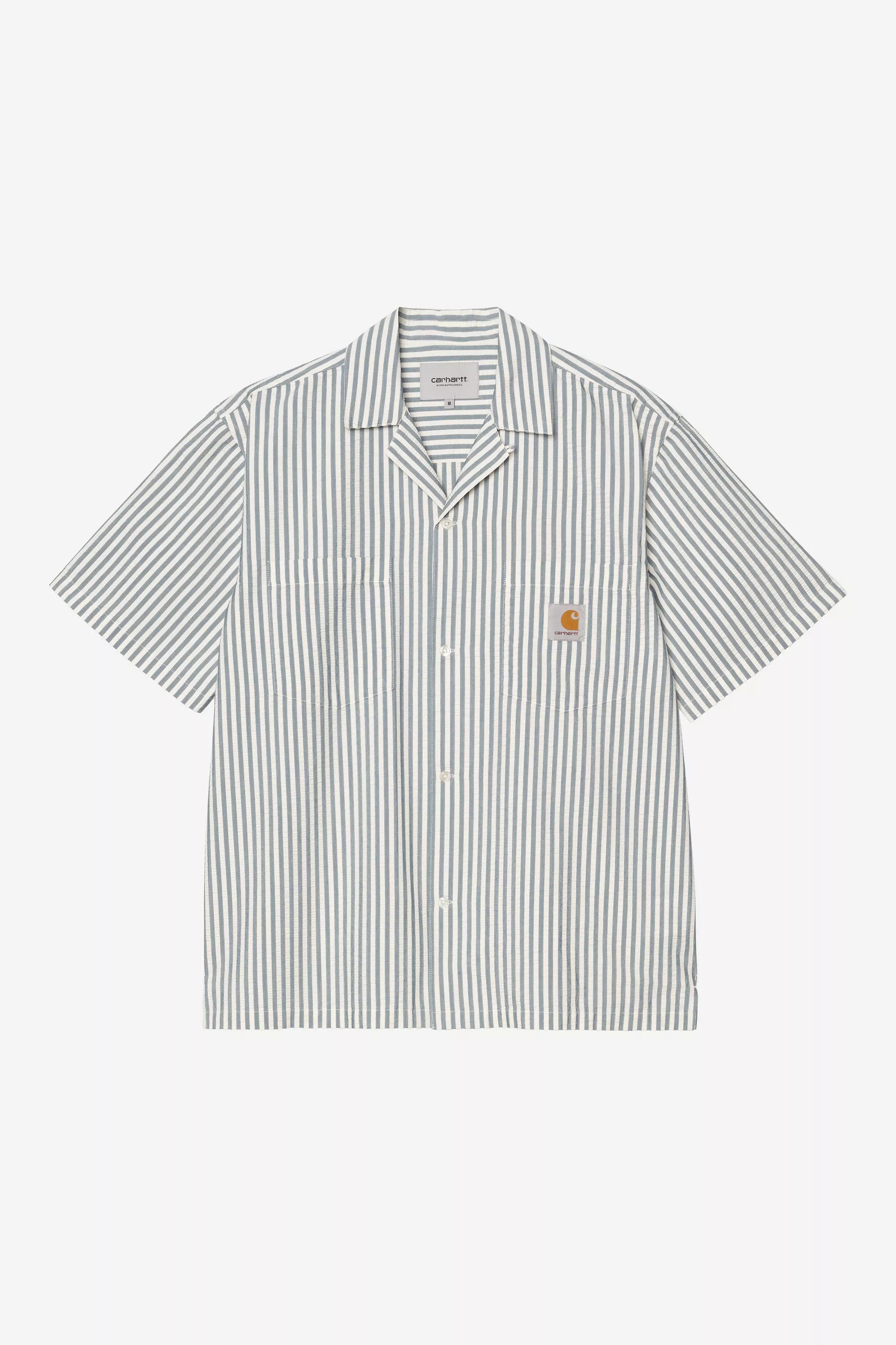 Carhartt miesten lyhythihainen kauluspaita S/S Leavel Shirt, raidallinen valkoinen