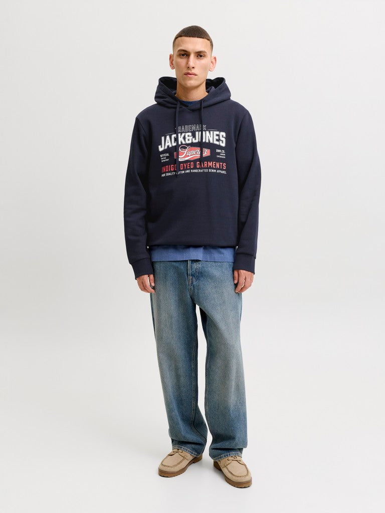 Jack and Jones miesten huppari Logo Sweat Hood, Navy Blazer