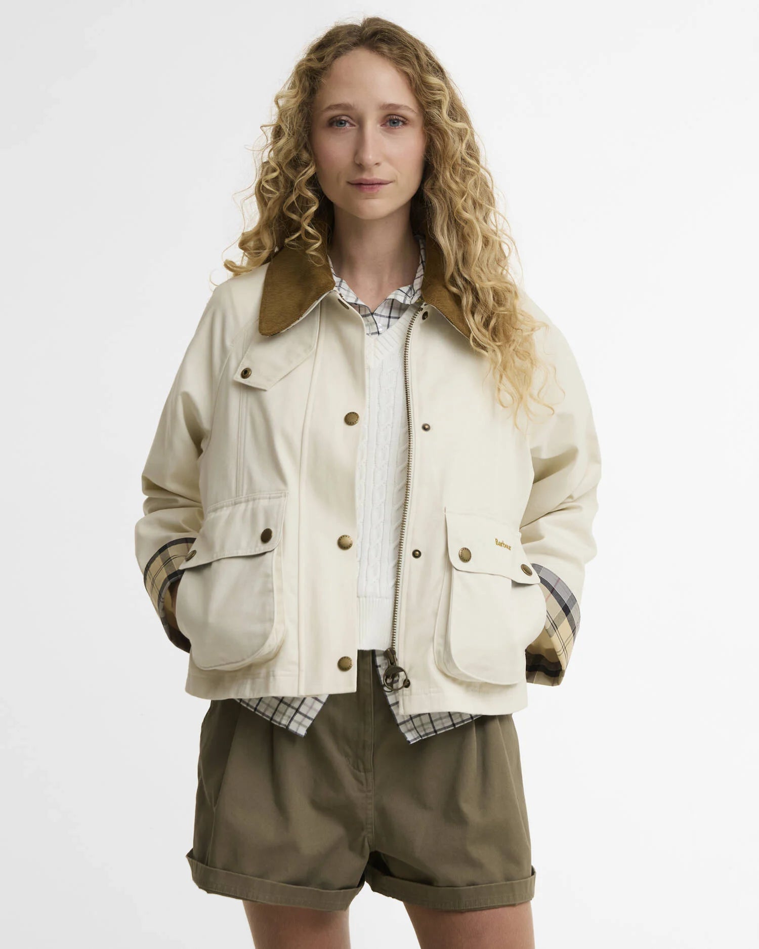 Barbour naisten takki Barbour Crop Beadnell Jacket, luonnonvalkoinen