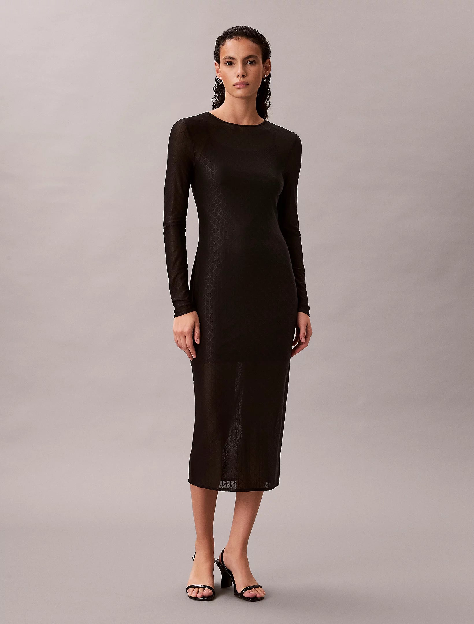 black sparkly formal dress Calvin Klein Jeans naisten mekko LS AOP Lace Maxi Dress, musta