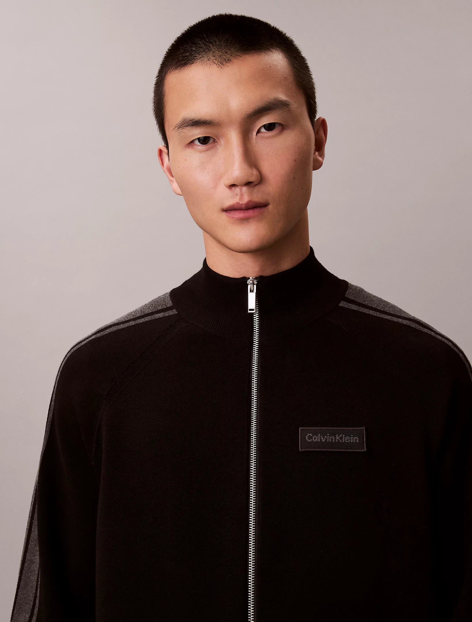 Calvin Klein miesten neuletakki LS Tech Knit Track Jacket FZ SWT, musta