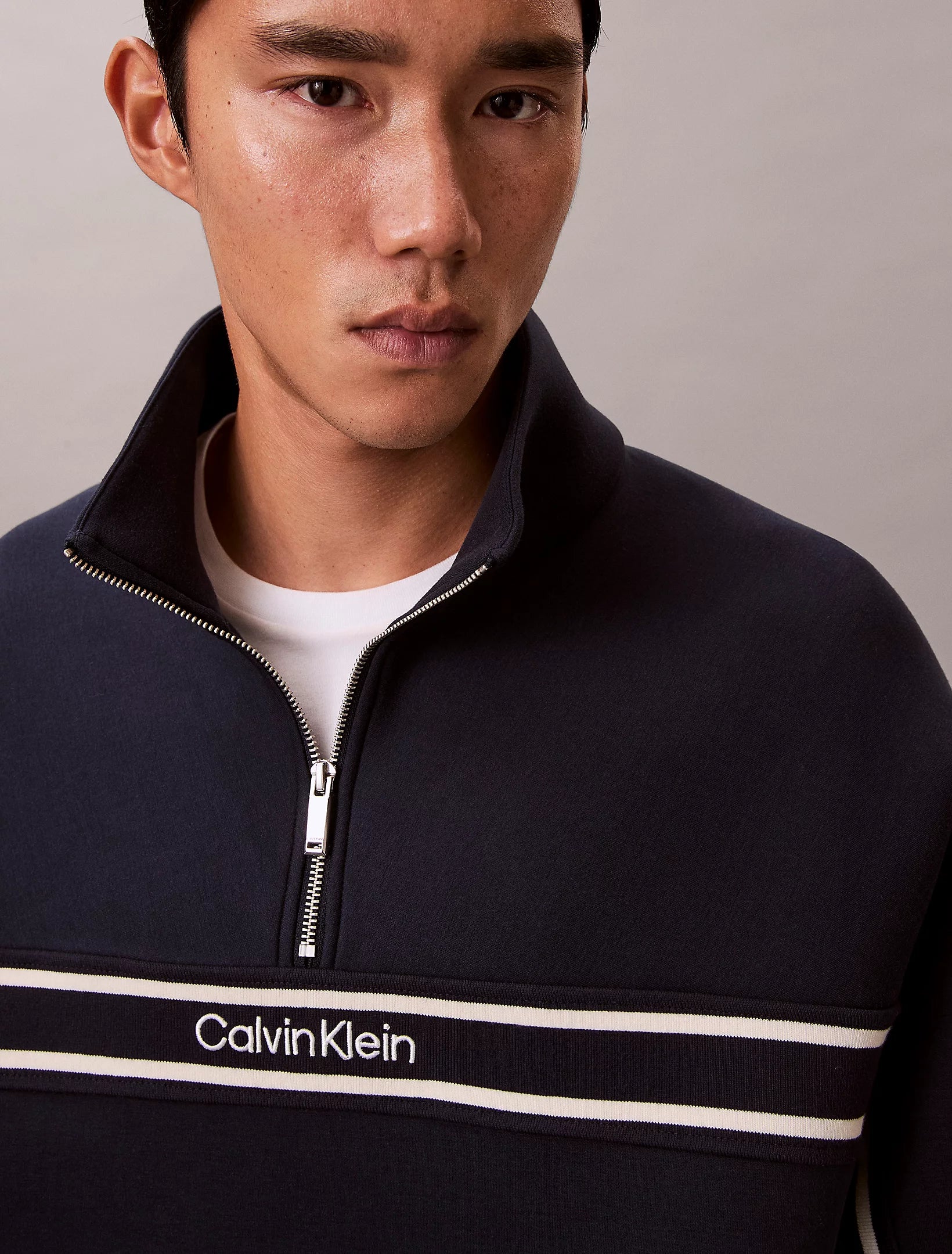 Calvin Klein Jeans miesten collegepaita LS Cotton Spacer Stripe Rib QTR, tummansininen