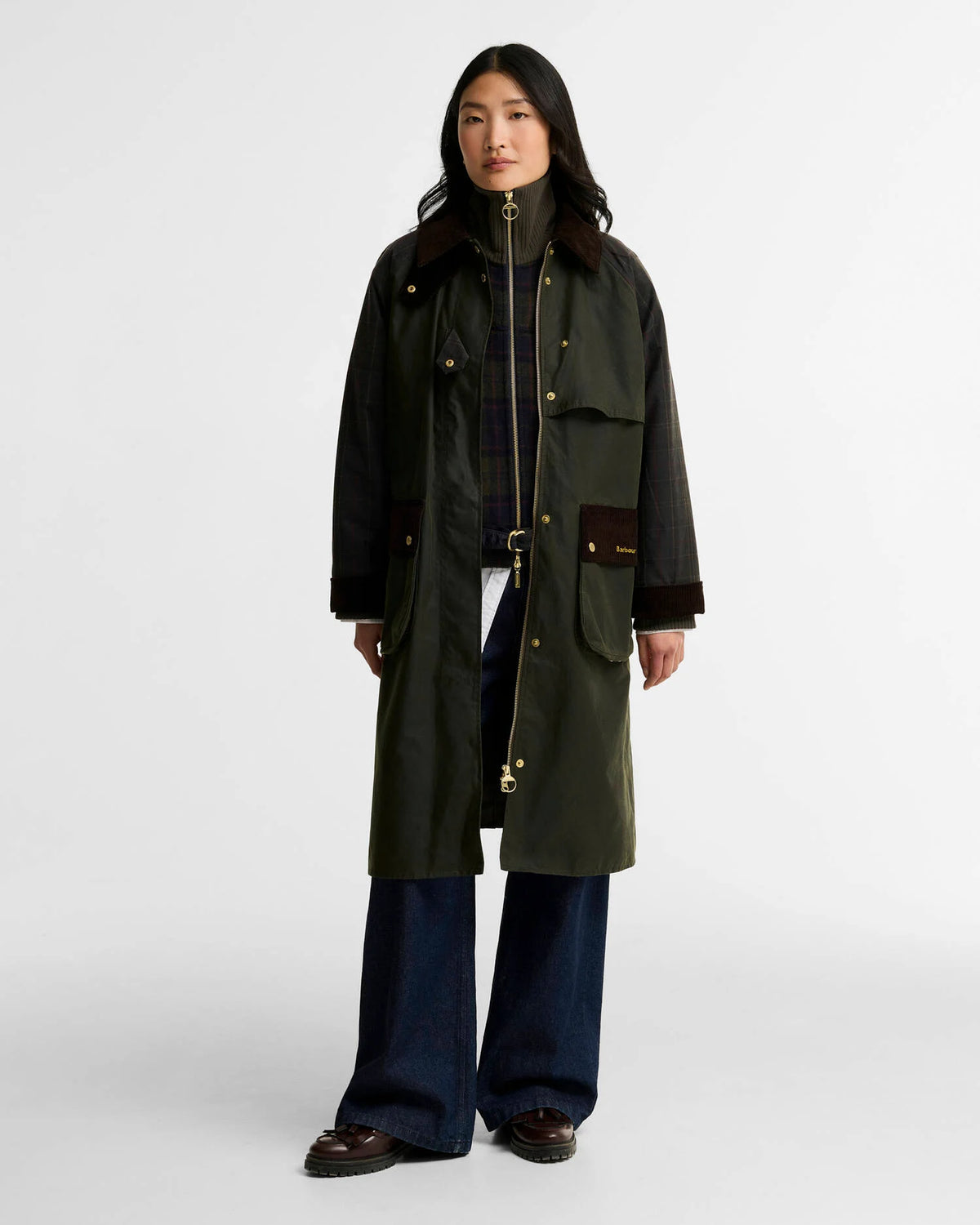 Barbour naisten välikausitakki Kirklees Checked Waxed Jacket, Khaki