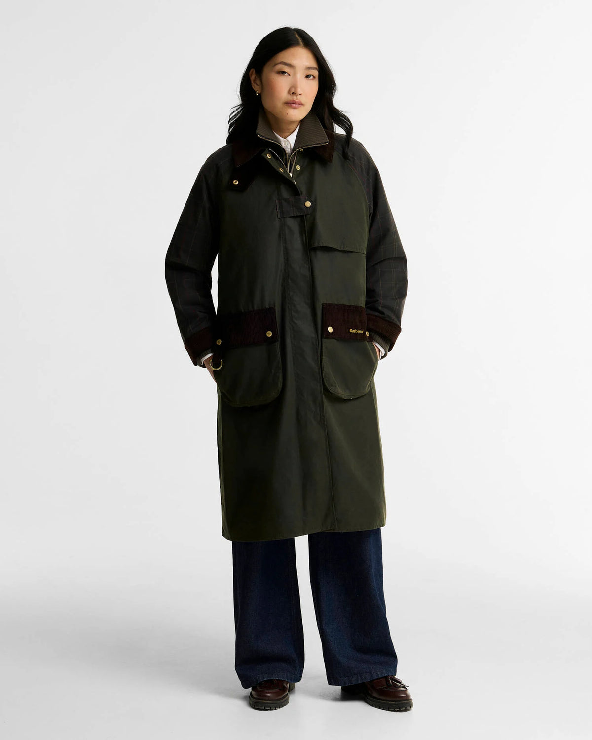 Barbour naisten välikausitakki Kirklees Checked Waxed Jacket, Khaki