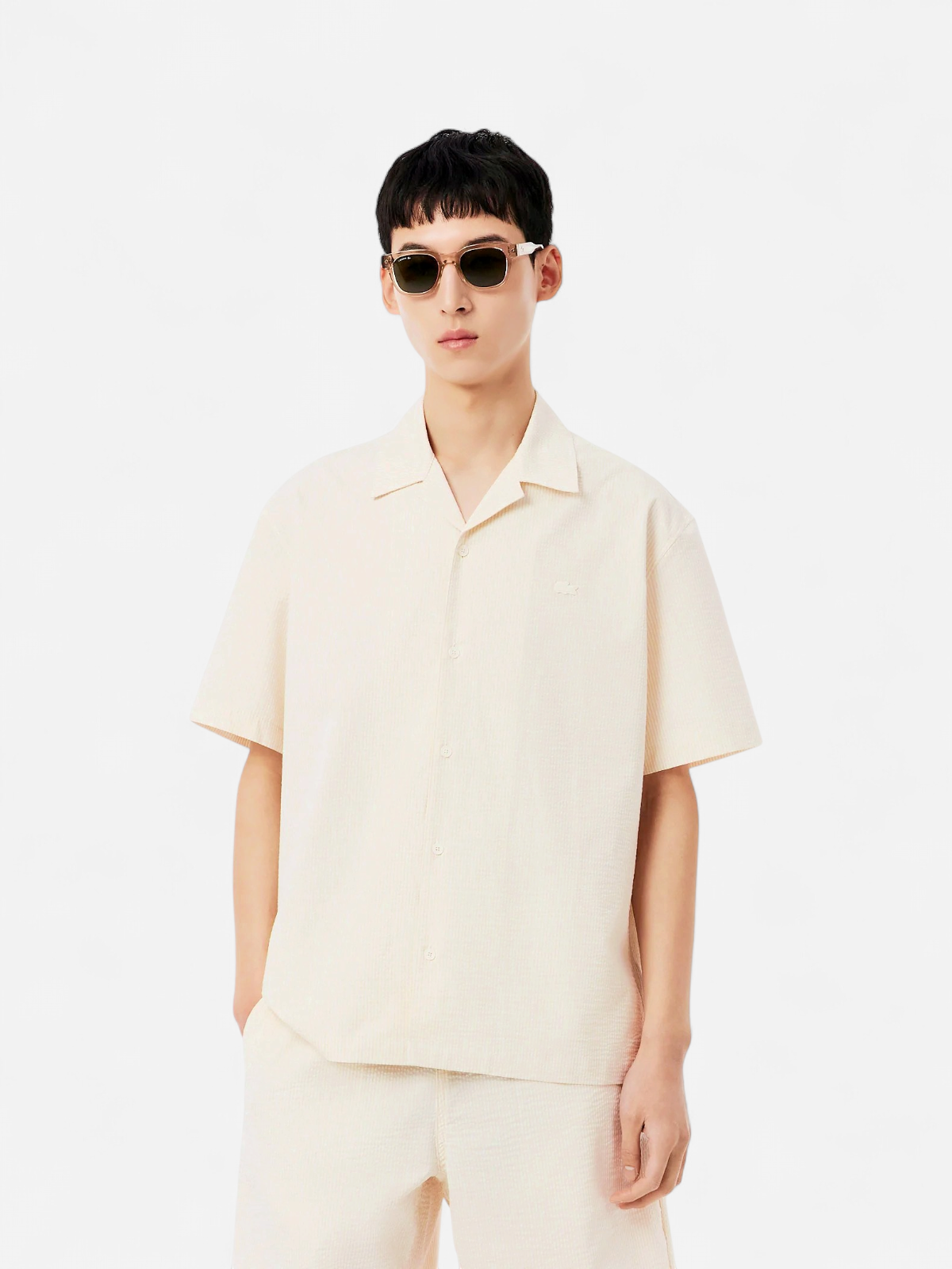 Lacoste miesten lyhythihainen kauluspaita Relaxed Fit Waffle Texture Shirt, valkoinen - Kekäle.fi