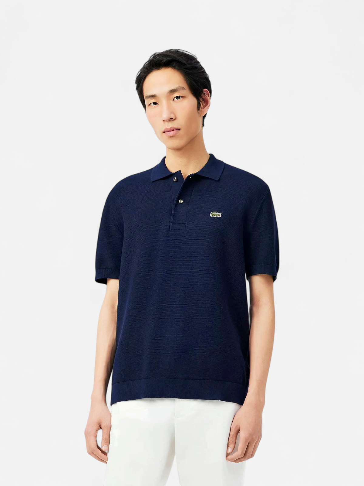Lacoste miesten pikeepaita Fineknit Cotton Polo Collar SS Sweater, tummansininen - Kekäle.fi