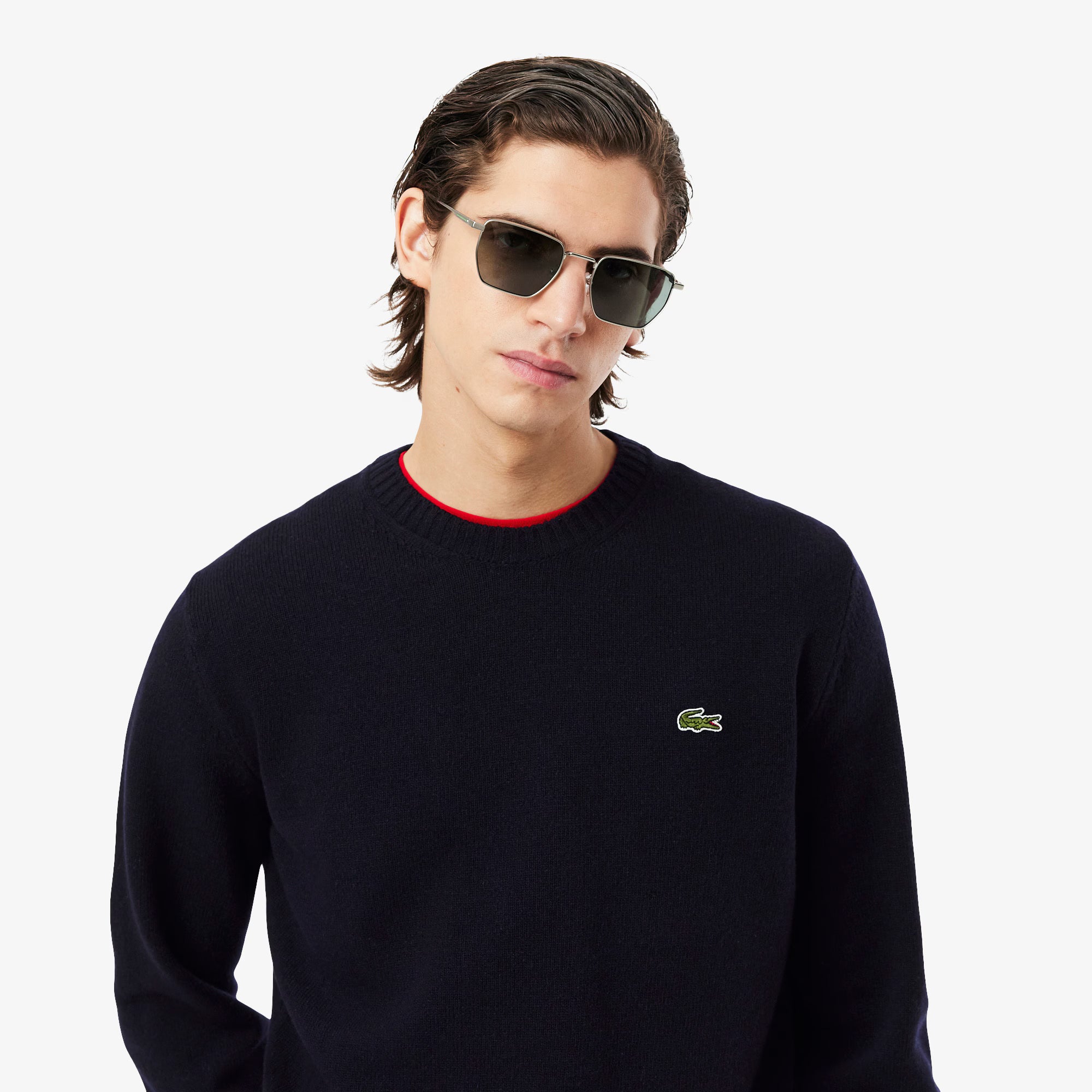 Lacoste miesten neulepusero K MONOCHROME CARDED WOOL NECK SWEATER, tummansininen
