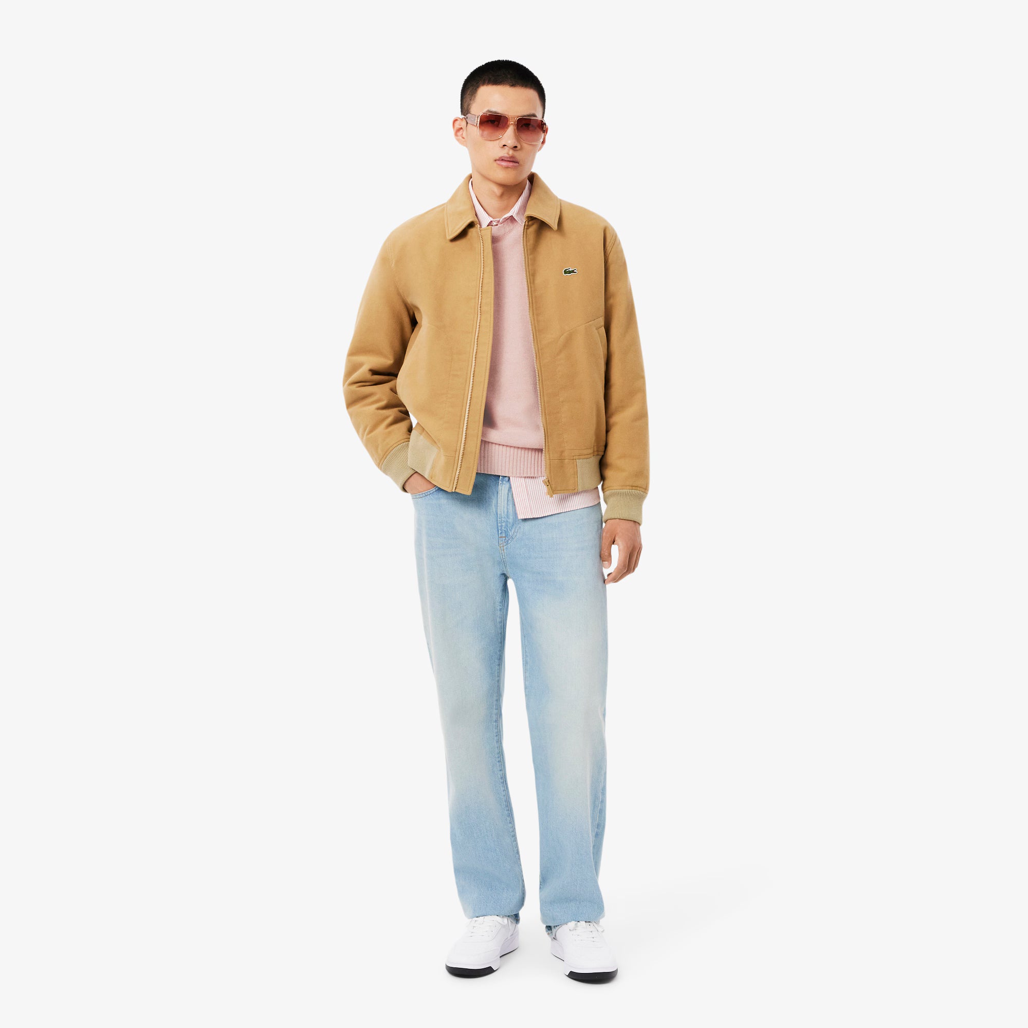 Lacoste miesten neulepusero K MONOCHROME CARDED WOOL NECK SWEATER, vaaleanpunainen