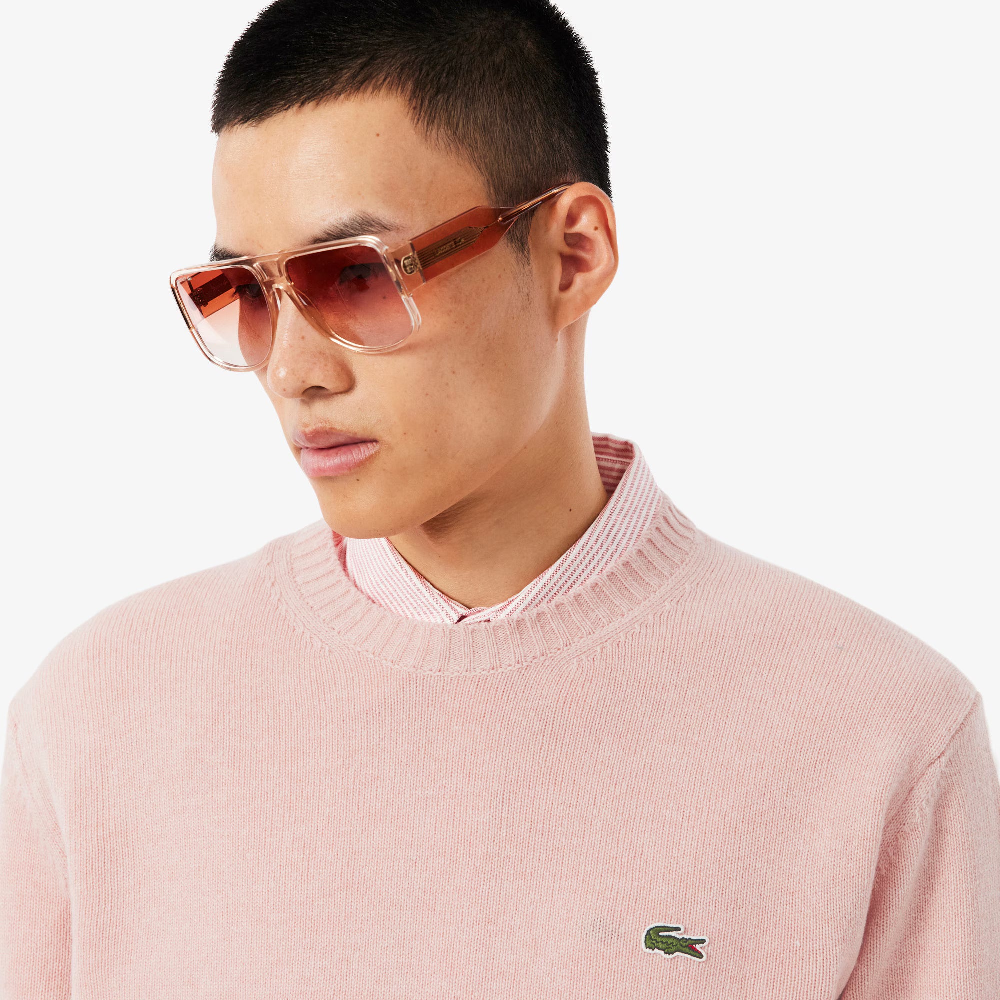 Lacoste miesten neulepusero K MONOCHROME CARDED WOOL NECK SWEATER, vaaleanpunainen