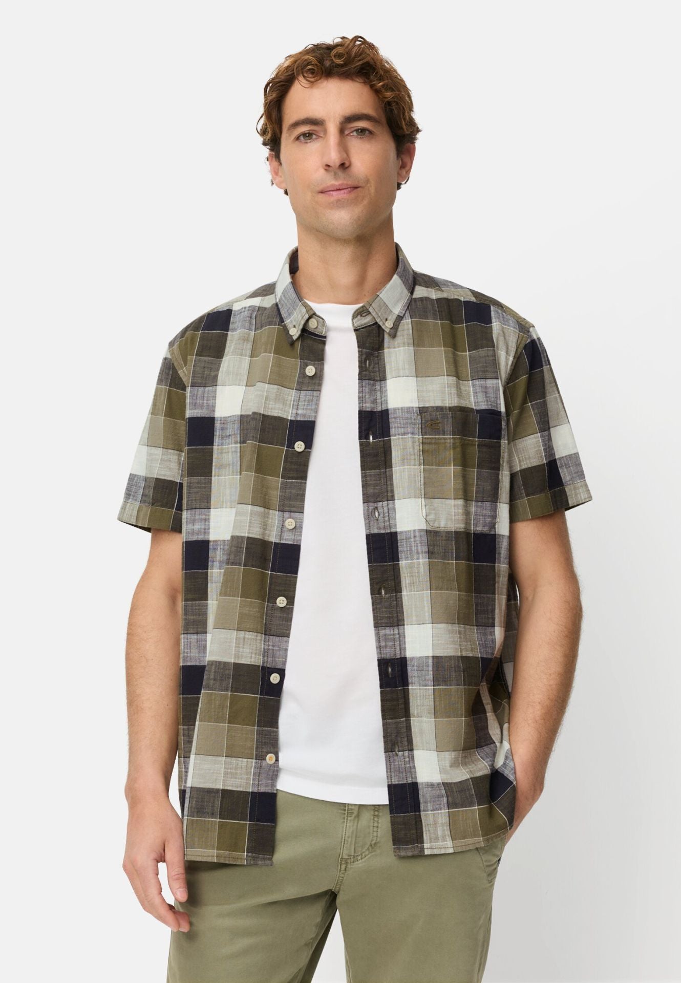 Camel Active miesten lyhythihainen kauluspaita Checked SS Shirt LOS, tummanvihreä